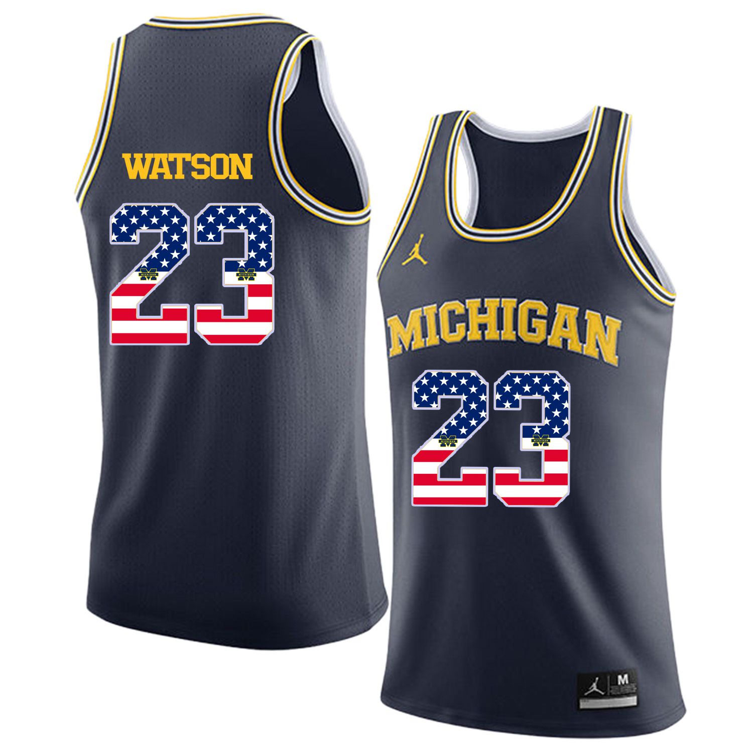 Men Jordan University of Michigan Basketball Navy #23 Watson Flag Customized NCAA Jerseys->customized ncaa jersey->Custom Jersey